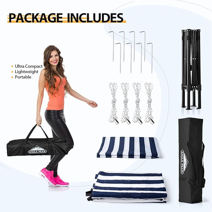 EAGLE PEAK Flex Ultra Compact 4x4 Pop-up Canopy, Sun Shelter, Changing Room, Portable Privacy Canopy Cabana for Pool, Fashion Photoshoots, or Camping, White/Blue