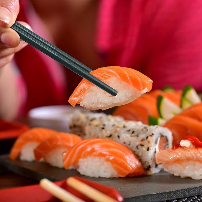 10 Pairs Reusable Fiberglass Chopsticks Dishwasher Safe, GLAMFIELDS Premium Multicolor Japanese Style Chop Sticks for Sushi, Anti-slip, Lightweight, 9 1/2 inches