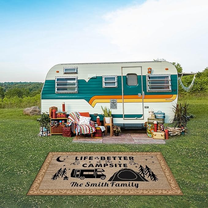 Custom Camping Rug It's Better at The Campsite RV Trailer Decor Camper Floor Mat for Outdoors, Patio, Backyard, Picnic, Beach, Camping, 30 x 55 Inch (20 RV Optional)