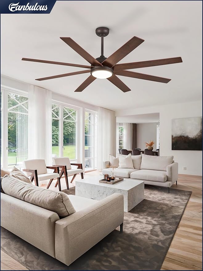 65 Inch Ceiling Fans with Lights and Remote, Walnut Indoor/Outdoor Ceiling Fan with Quiet Reversible DC Motor, 6 Speeds, 3CCT, 8 Blades Large Ceiling Fan for Living Room Bedroom Patio