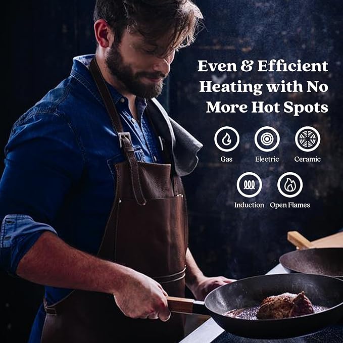 Alva Forest 4 Piece Seasoned Blue High Carbon Steel Pan Set Natural Nonstick Frying Pans Non Toxic PFAS PFOA PTFE Free Carbon Steel Frying Pans & Nonstick Wok Pan Safe for All Stovetops & BBQ