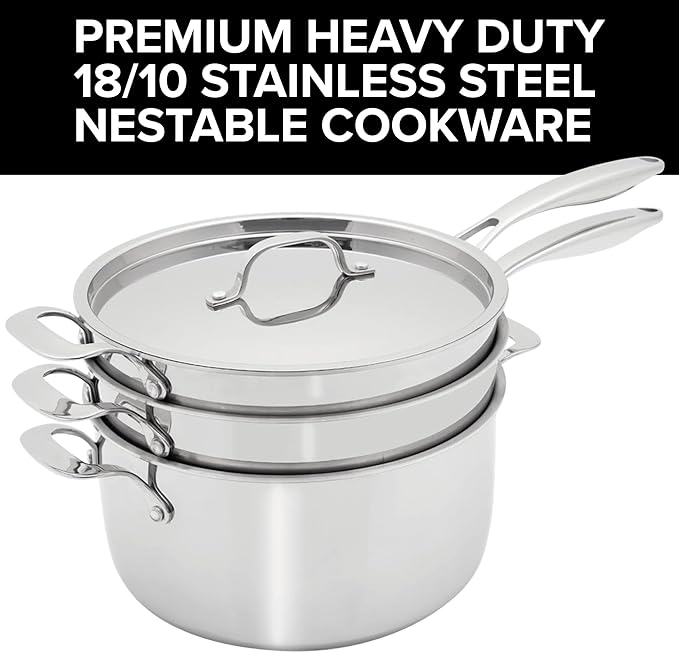 Nuwave Stainless Steel 9-Piece Pro-Smart Cookware Set, Space Saving Nestable Design, Heavy-Duty Tri-Ply, Dishwasher & Oven Safe, Ergonomic Stay-Cool Handles, Induction-Ready & Works on All Cooktops