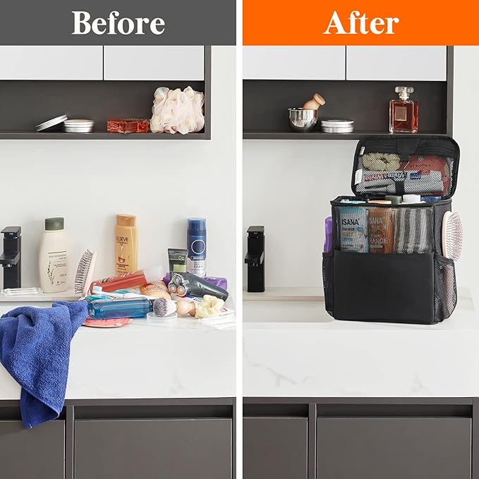 Lifewit Mesh Shower Caddy Bag Portable College Dorm Room Essentials Caddy Tote Basket for Bathroom, Gym, Travel, Camping Quick Dry Hanging Shower Organizer Toiletry Bag for Women Wen, Medium, Black