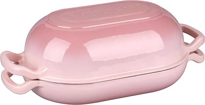 Enameled Cast Iron Sourdough Bread Oven, Dutch Oven, Loaf Cast Iron Bread Pan for Homemade Bread Baking, Meatloaf Pan with Lid, 5QT, Pink