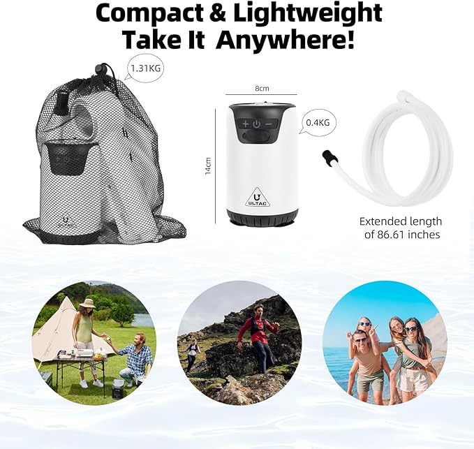 Portable Shower for Camping, 10000mAh Outdoor Electric Shower Pump Rechargeable IPX7 Waterproof Camp Shower with LED Display and 2 Head Nozzle for Camping, Hiking, Travel, Car, Pet