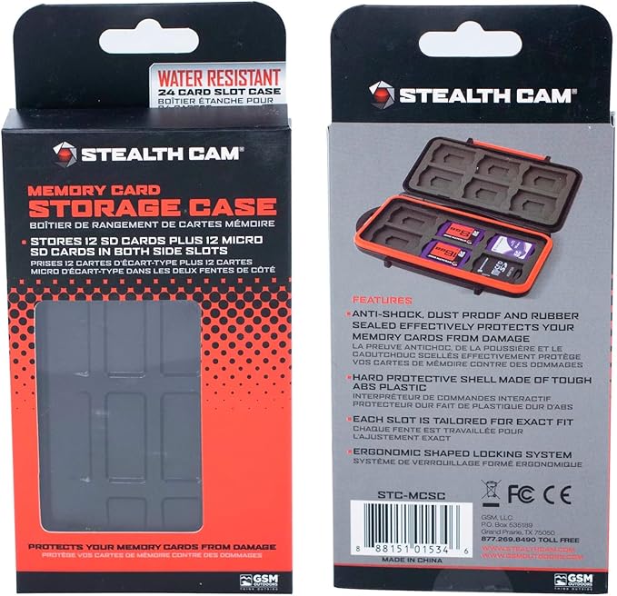 STEALTH CAM Anti-Shock Dust-Proof Waterproof Protective Ergonomic Rubber Sealed ABS-Plasic Shell Memory Card Storage Case - Holds 12 SD & 12 MicroSD Cards
