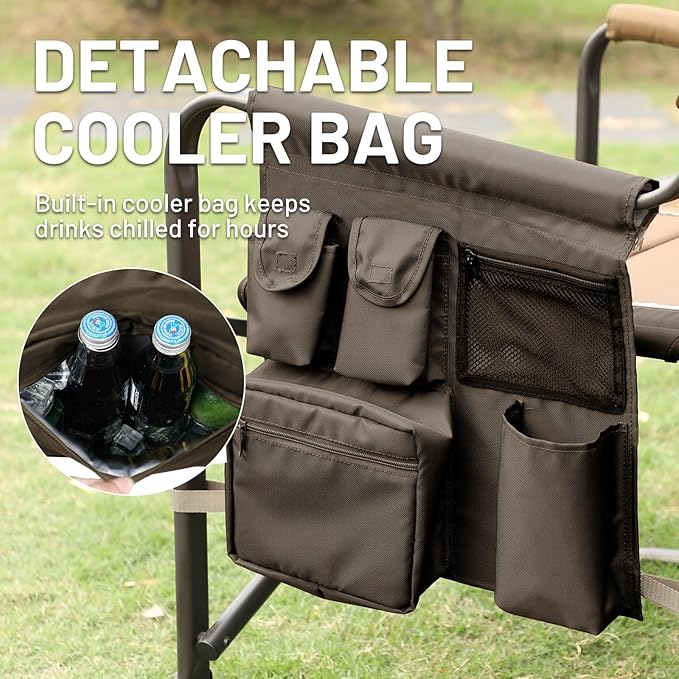 Timber Ridge XXL Upgraded Oversized Directors Chairs with Foldable Side Table, Detachable Side Pocket, Heavy Duty Folding Camping Chair up to 600 Lbs Weight Capacity (Brown) Ideal Gift