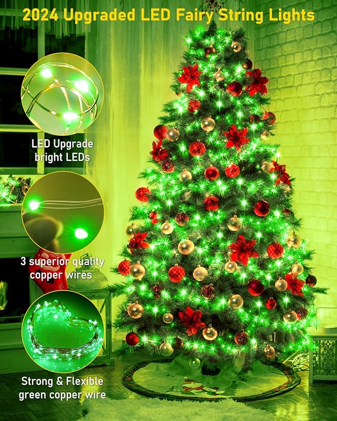 KNONEW 400FT Outdoor Christmas Fairy Lights Plug in,1200 LED String Lights Outdoor Waterproof 8 Modes Memory Times for Wedding Bedroom Walls Garden Trees Decoration(Green)