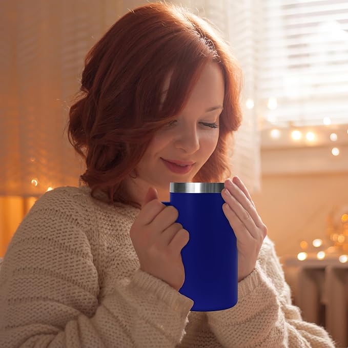 DOMICARE 24oz Mug with Handle and Lid, Stainless Steel Coffee Mug, Travel Mug with Handle, Double Wall Vacuum Coffee Tumbler, Reusable Insulated Cup, Dark Blue, Pack 8