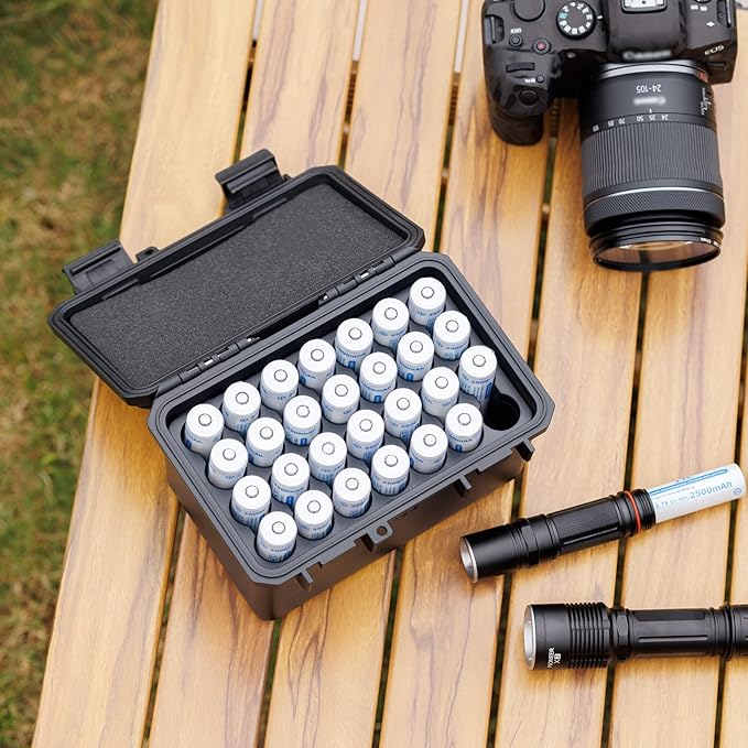 KIWIFOTOS 28 Slots 18650 Battery Organizer Case, IP67 Waterproof Protective Hard Case, Explosionproof Shockproof Battery Holder Box Outdoor Batteries Carrying Case Container