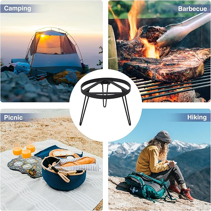 Lineslife Folding Campfire Tripod for Cooking, Portable Camping Tripod Stand for Solo Stove Bonfire Fire Pit, Dutch Oven, Open Fire, Iron Black