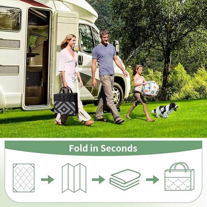 GENIMO Outdoor Rug for Patio Clearance, 8'x16' Waterproof Camping Mat, Reversible Plastic Straw Rugs for RV, Camper, Balcony, Backyard, Picnic, Deck, Black & Gray