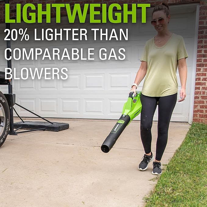 Greenworks 40V (120 MPH / 450 CFM / 75+ Compatible Tools) Cordless Axial Leaf Blower, 4.0Ah Battery and Charger Included