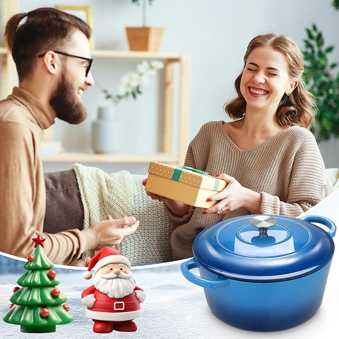 LIFERUN 6 Qt Enameled Cast Iron Dutch Oven Pot with Lid,Oven Safe up to 500° F, Non-Stick Dutch Oven with Dual Handles for Bread Baking, Fry Foods, Braising, Stews, Roasting (Blue)
