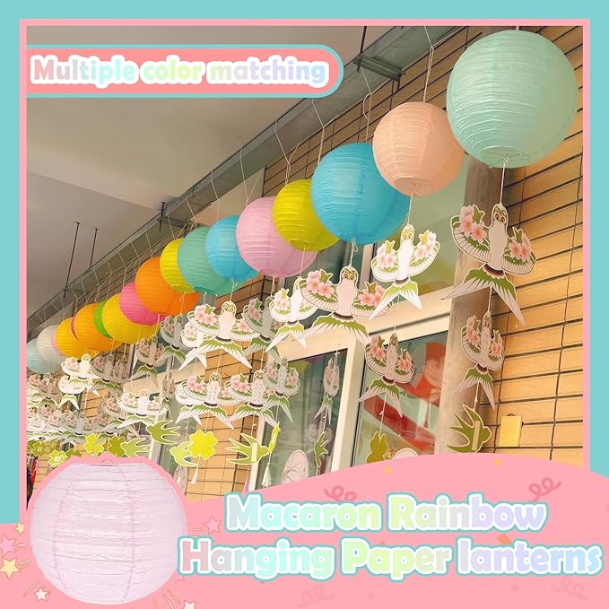 12Pcs 12" Colorful Pastel Paper Lanterns for Classroom Spring Children's Room Mother's Day Baby Shower Wedding Birthday Party Decorations, Macaron Rainbow Pastel Classroom Decor (12 inch)