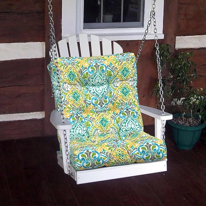 LVTXIII Outdoor Tufted Low Back Cushions, Solid Fluffy Seat and Back Chair Cushion with Ties, Patio Replacement Rocking Chair Cushion for Outdoor Furniture Use, 21 W x 21D, 2 Pack, Damask Green