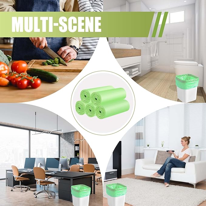 Zhuqing 3 Gallon Trash Bags, 10L Biodegradable Garbage Bags, 100 Counts Compost Wastebasket Liners Bags for Kitchen Bathroom Office, Green