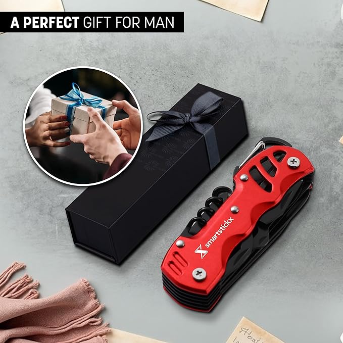 16 in 1 Multi Tool Tactical Knife Camping essential Survival with Knife, Scissors, Saw, Wine Opener, Multiple Screwdrivers, Key Chain Easy Carry, Fish Scaler (Red)