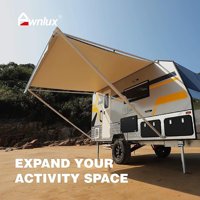 AWNLUX RV Awning Fabric Replacement Waterproof Vinyl Shade Screen for Awnings Camping Universal Fit Fabric Sun Shade UV Sun Blocker Canopy RV Awning Shade Shelter Gray Fade-17'(Fabric 16'2")