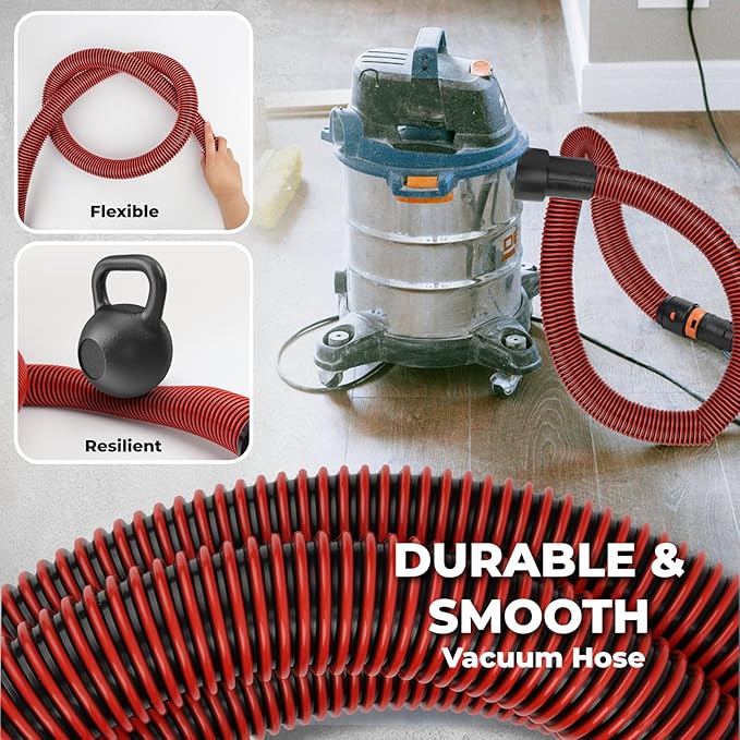 10FT Vacuum Hose Extension with 6 Adapter Attachments,Fits 1-1/4" Vacuum Cleaner Hose,Multi-Size Fittings 0.9" to 1-3/4",Universal Shop Vac Accessories (Please Confirm Hose Size Compatibility)