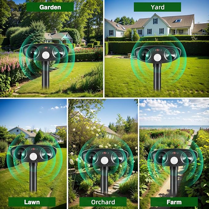 2Pack Deer Repellent Device Ultrasonic Raccoon Repellent Outdoor Solar Animal Repeller with Motion Detection Cat Deterrent Outdoorto Scare Rabbit Dog Coyote Squirrel Skunk Repellent for Yard 2025