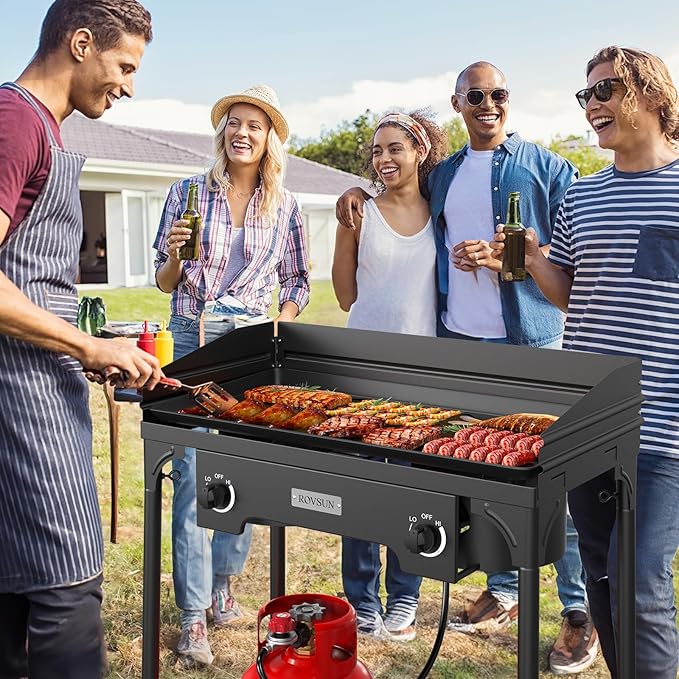 ROVSUN 2 Burner Outdoor Camping Stove with Wind Panel, 150,000 BTU Propane Burner, Gas Cooker with Detachable Legs & CSA Regulator for Home Camp Paito Cooking Frying Canning