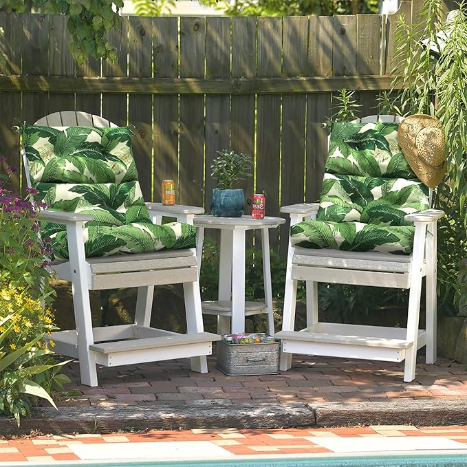 LVTXIII Outdoor Seat/Back Chair Cushion Patio Tufted High Back Cushion, Seasonal Replacement Rocking Chair Cushion with Ties (22” W x 20D”, Set of 2, Swaying Palms Green)
