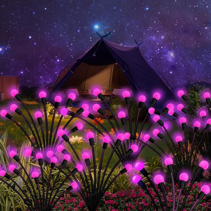 Solar Garden Lights Outdoor, 10 Pack 80 LED Pink Firefly Lights Waterproof, Sway by Wind, Solar Wind Swaying Light for Yard Patio Backyard Garden Planter Flower Bed Pathway Decoration