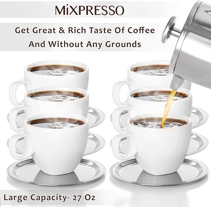 Mixpresso Stainless Steel French Press Coffee Maker 27 Oz 800ml, Double Wall Insulated French Press Stainless Steel, Built-In Thermometer, Easy Clean Tea Brewer, Easy Press Durable Metal Coffee Press