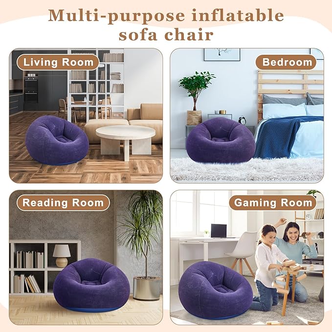 Realspring 6 Pcs Bean Bag Chairs for Adults Inflatable Chairs with Electric Air Pump,Blow up Couch Folding Portable Inflatable Couch Lazy Sofa for Reading Living Room Camping (Blue)