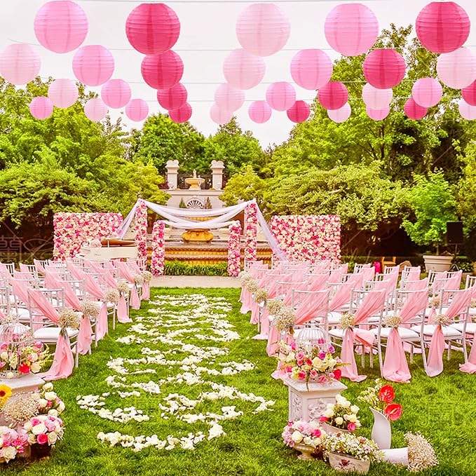 12 Pcs Pink Party Paper Lanterns Romantic Decorations Rose Red and Pink Round Chinese Paper Lanterns for Wedding Birthday Party Valentines Day Engagement Baby Showers Decoration
