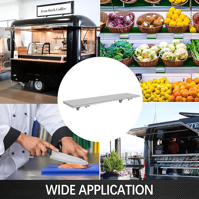 50" x 12" Folding Concession Shelf–Stainless Steel Food Shelf Serving for Concession Serving Window,Kitchen,Restaurant,Bar Use