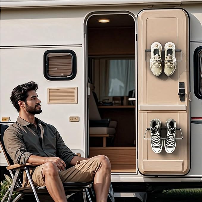 Foldable RV Shoe Rack - Wall Mounted Shoe Storage, Car Shoe Holder Space Saver, Hanging Shoe Organizer for Various Shoes in Camping RV Travel, 2 Pack.