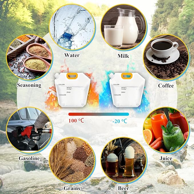 Tessco 12 Pack 1.3 Gallon Collapsible Water Storage Bag Water Container Bag Emergency Jug Foldable Plastic Storage Pouch Freezable Carrier Tank for Outdoor Sport Camping(Clear,Scale Line)