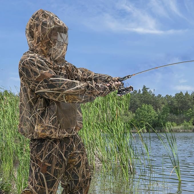 Mosquito Net Suit Camo Hunting Mesh Suit Bug Net Clothing with Hood for Outdoor Protection No-See-Ums Garden Camping