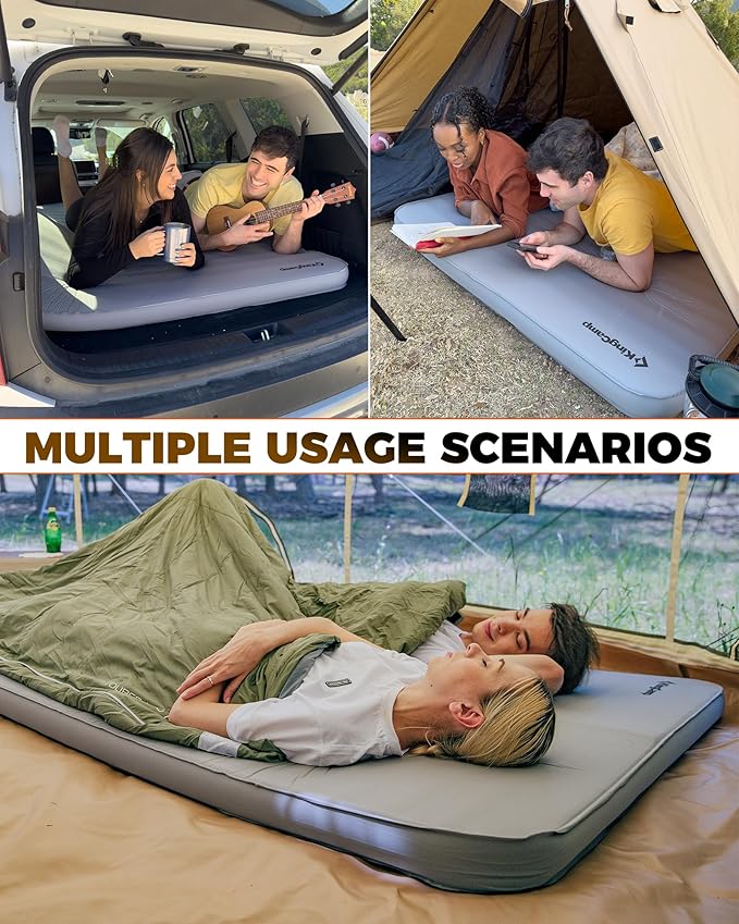 KingCamp Self Inflating Sleeping Pad, R 7.9 Air & Foam Camping Mattress 2 Person, 3" Thick Full Size Double Sleeping Pad with Air Pump for Camp Tent Outdoor Car, PVC Free (Grey)