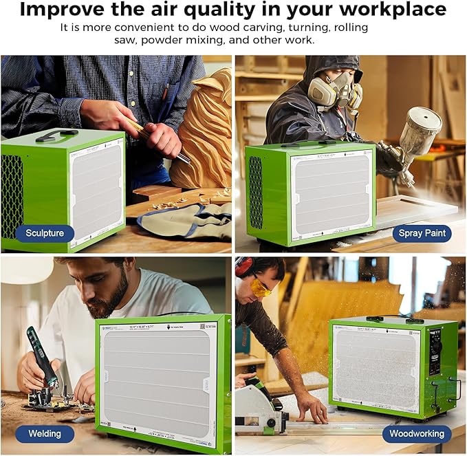 ALORAIR Portable 2 Stage (580/780 CFM) Intake Air Filtration Systems Woodworking with Strong Vortex Fan, Movable Air Filter for Garage, Home, Workshop, Bench Top, Shop Dust Collectors, Purecare 780S
