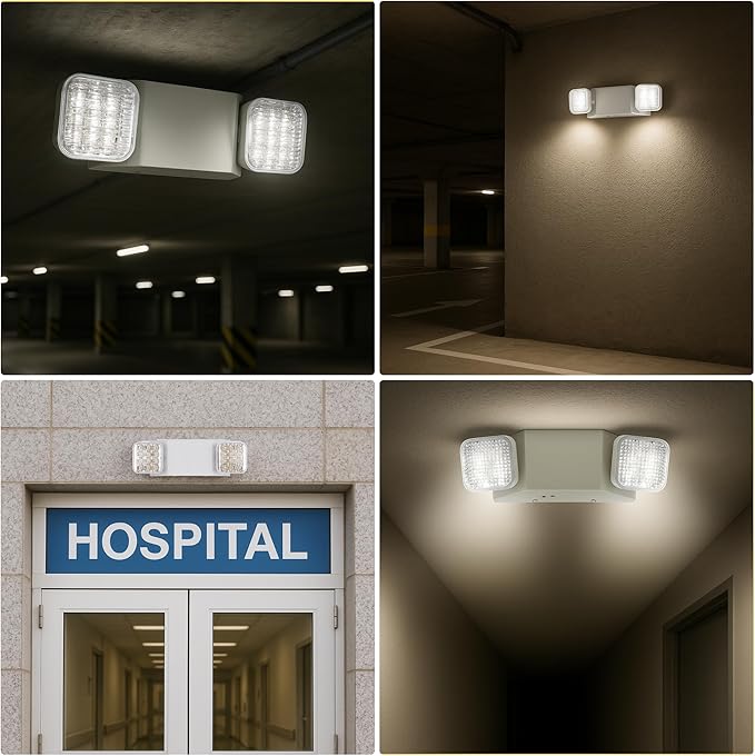 GRUENLICH LED Commercial Emergency Light with Dual Head and Backup Battery, US Standard, AC 120-277V, Hardwired Emergency Light Fixtures for Business Office Power Outages, 1-Pack