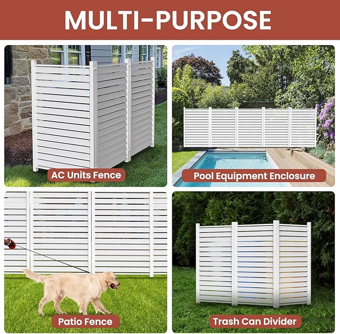 LILYPELLE 38in W x 60in H Air Conditioner Fence, 1 Panel PVC Outdoor Privacy Screen with Metal Stakes, Outside Trash Can Pool Equipment Enclosure Panels Decorative Fences