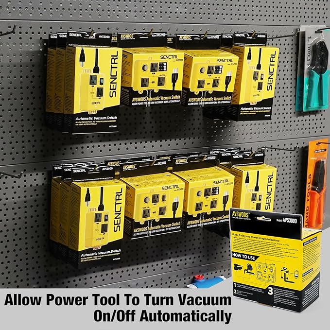 Automatic Vacuum Switch for Power Tools to Turn Dust Collector On and Off Automatically, Auto Switch for Woodworking Table Saw, Delay Shut Off Shop Vac, Safety Overload Circuit Breaker