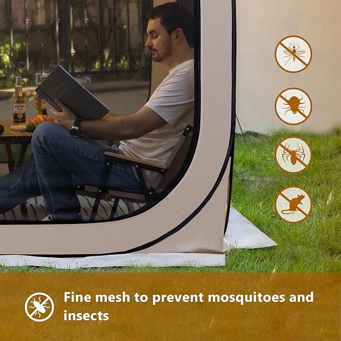Pop Up Tent,Portable Canopy Tent with Mesh Mosquito Net, Screen House Room Canopy Shade Screen 6 x 6 FT with Carry Bag for Patio, Backyard, Sports & Outdoors Activities, Beige