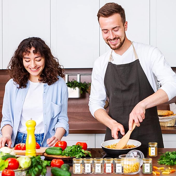 SLifeJars-Spice Jars with Label, 4 oz 24 pcs Spice Containers Glass Jars with Bamboo Lids, Seasoning Containers Bottles, Airtight Empty Glass Jars for Spice Rack,Drawer,Cabinet,Pantry