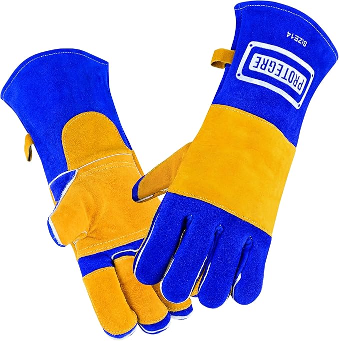 16โ Welding Gloves โ Heavy-Duty Heat & Flame Resistant Cowhide Leather, Kevlar-Stitched, 932โ Protection for MIG, Stick, Forge, Fireplace, BBQ, Wood Stove (๐๐ฅ๐ฎ๐/๐๐๐ฅ๐ฅ๐จ๐ฐ)