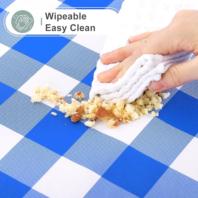 misaya Square Waterproof Vinyl Table Cloth, Buffalo Flannel Backed Tablecloth, Wipeable Plastic Table Cover for Seaside, Picnic, Outdoor (60" x 60", White and Blue)