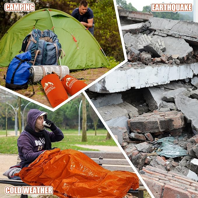 Oudain 6 Pcs XL Emergency Sleeping Bag 94.5" x 49.2" Waterproof Survival Sleeping Bag with Whistle Carabiner Portable Thermal Bivy Sack Emergency Blankets for Camping Hiking Outdoor