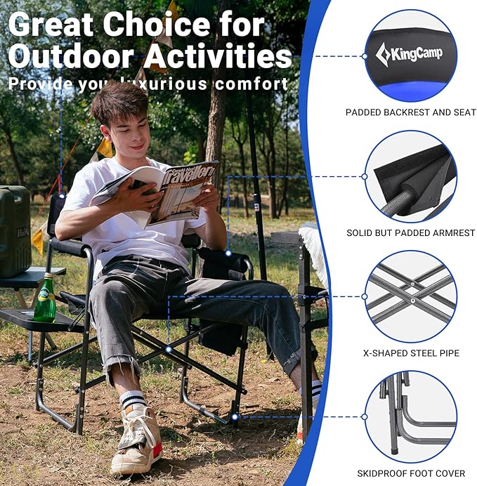 KingCamp 2-Pack Directors Camping Chair with Padded Folding Portable Seats, Blue