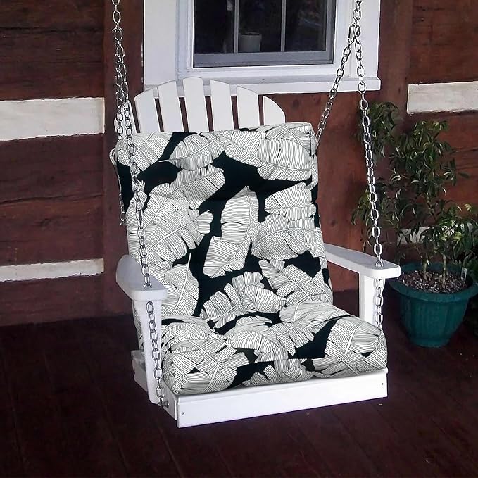 LVTXIII Outdoor Tufted Seat Cushions, Solid Seat and Back Chair Cushion with Ties, Patio Replacement Rocking Chair Cushion for Outdoor Furniture Use, 21 W x 21D, 2 Pack, Black Lush Leaf Jungle