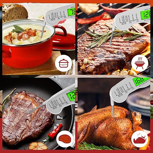 AWLKIM® Meat Thermometer Digital - Fast Instant Read Food Thermometer for Cooking, Candy Making, Outside Grill, IP67 Waterproof Kitchen Thermometer with Backlight, Stocking Stuffers for Men - White