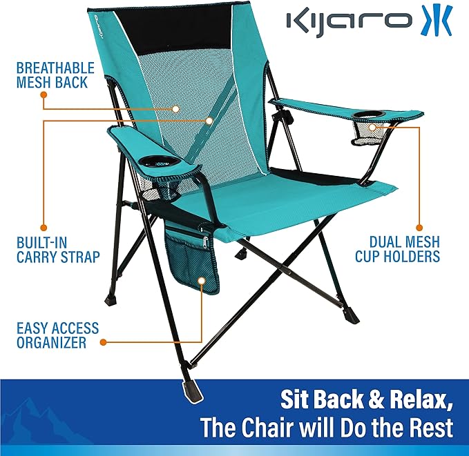 Kijaro Dual Lock Portable Camping Chair - Versatile Folding Sports and Outdoor Chair for Lawn - Locks Position - Ionian Turquoise