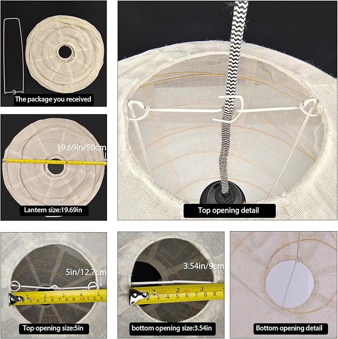 Hytsoeee(19.69Inch) Large Round Linen Fabric Lantern, Beige Foldable Hanging Fabric Lantern Lamp Shade,Handmade Linen Cloth Lanterns Pendant Light Shade for Home, Leisure Places, Ceiling Decor